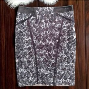 Romy  Black & White Floral Print Pencil Skirt with Satin Trim